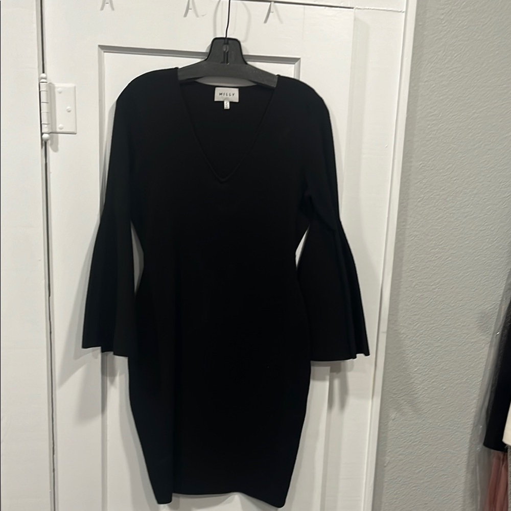 Milly Black Sheath Dress with Bell Sleeves